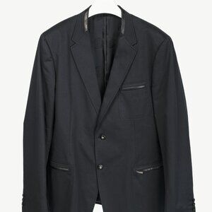 Versace Black Stretch-Cotton Leather-Trim Blazer